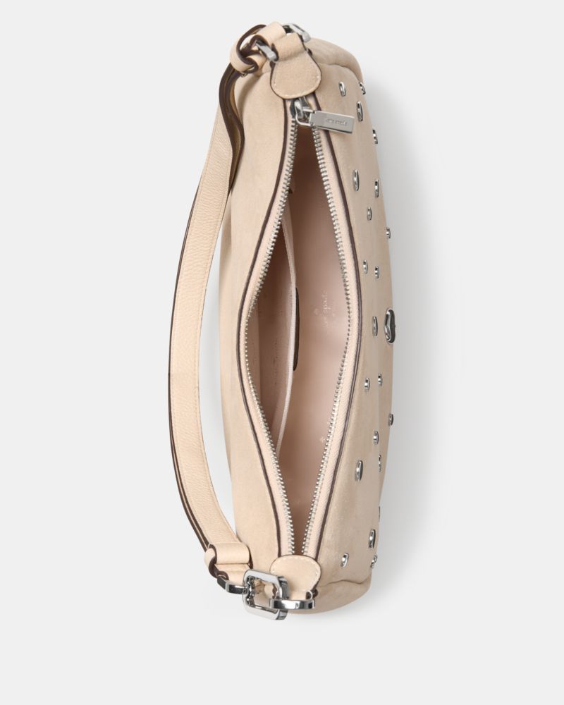 KateSpade Kayla Suede Studs Large Shoulder Bag Milk Glass