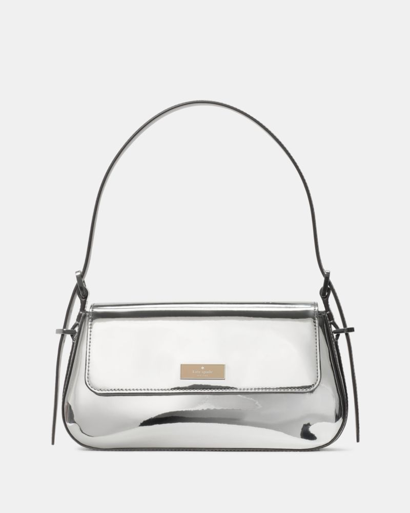 KateSpade Bridget Mirror Metallic Small Flap Shoulder Silver