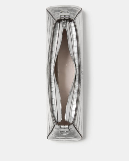 KateSpade Frankie Metallic Croc Embossed Small East West Shoulder Silver