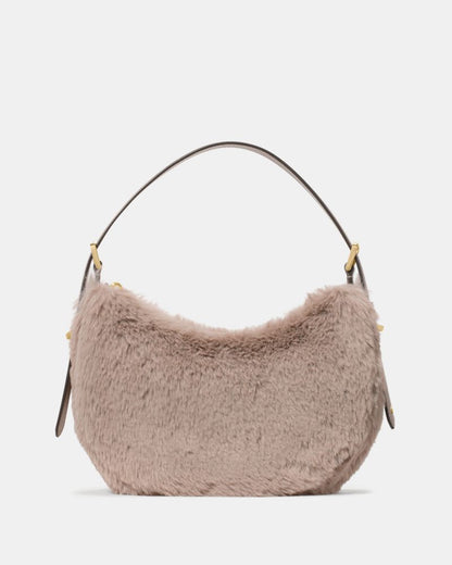 KateSpade Nova Faux Fur Small Crescent Shoulder Bag Cozy Grey