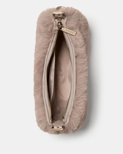 KateSpade Nova Faux Fur Small Crescent Shoulder Bag Cozy Grey