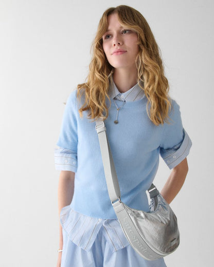 KateSpade Carter Metallic Fabric Sling Bag Silver