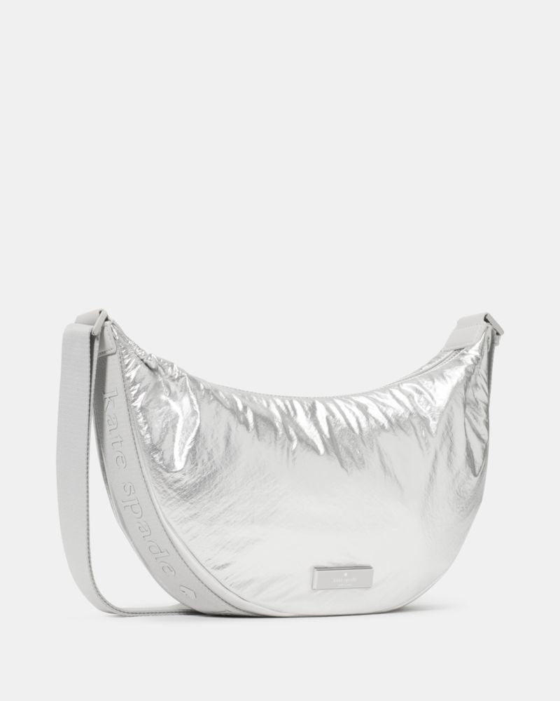 KateSpade Carter Metallic Fabric Sling Bag Silver