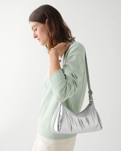 KateSpade Carter Metallic Fabric Small Shoulder Bag Silver