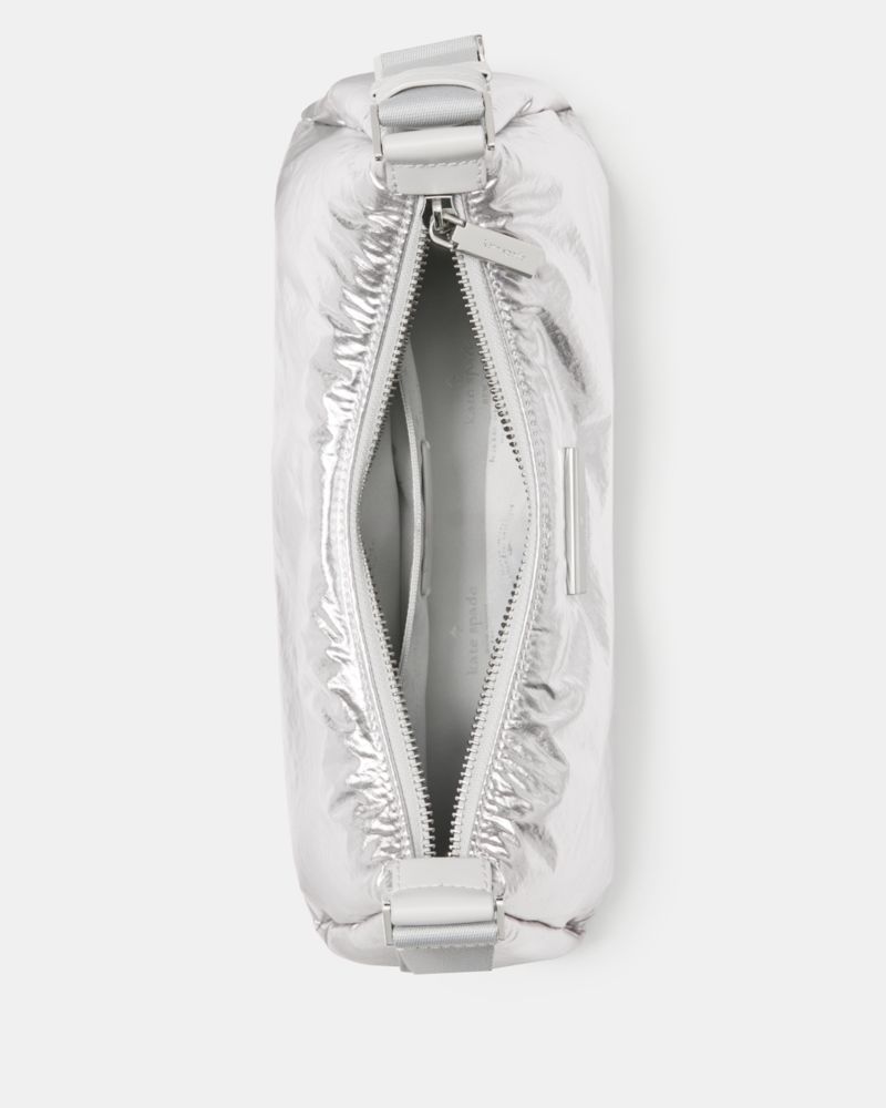 KateSpade Carter Metallic Fabric Small Shoulder Bag Silver