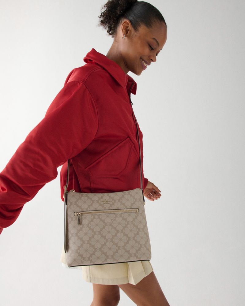 KateSpade 454 Spade Flower Swingpack Crossbody Bag Dark Beige Multi