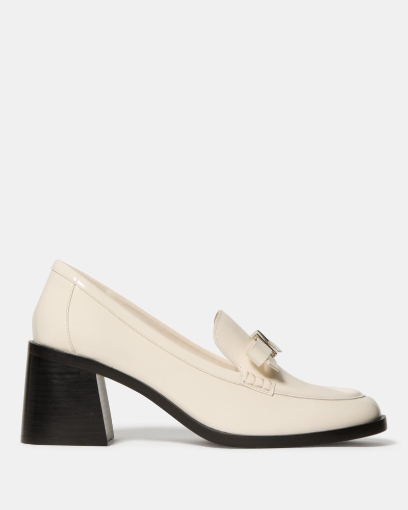 Katespade Deco Bow Heeled Loafer Cashew Milk
