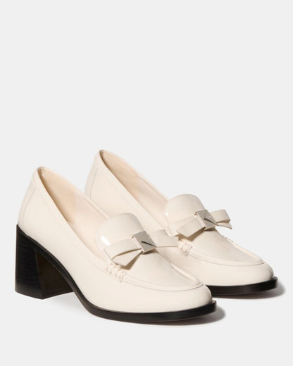 Katespade Deco Bow Heeled Loafer Cashew Milk