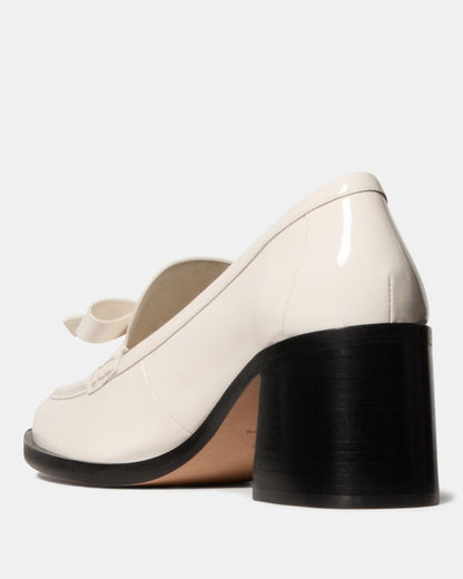 Katespade Deco Bow Heeled Loafer Cashew Milk