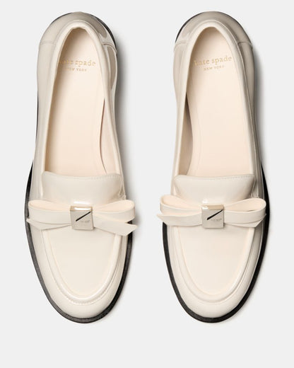 Katespade Deco Bow Heeled Loafer Cashew Milk