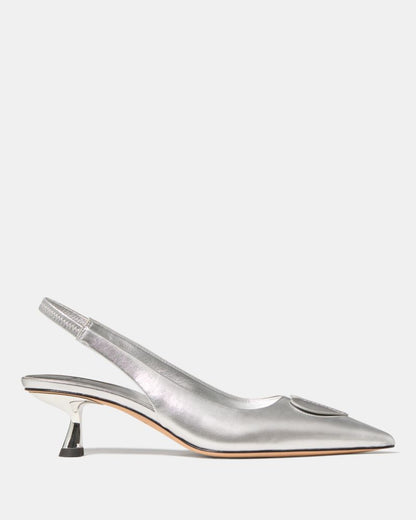 Katespade Lover Metallic Slingback Kitten Heel Silver