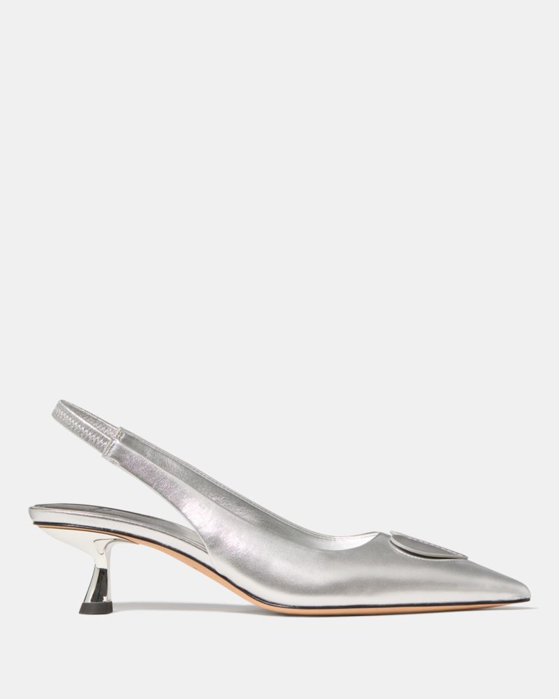 Katespade Lover Metallic Slingback Kitten Heel Silver