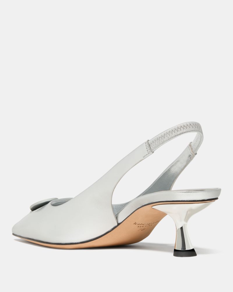 Katespade Lover Metallic Slingback Kitten Heel Silver