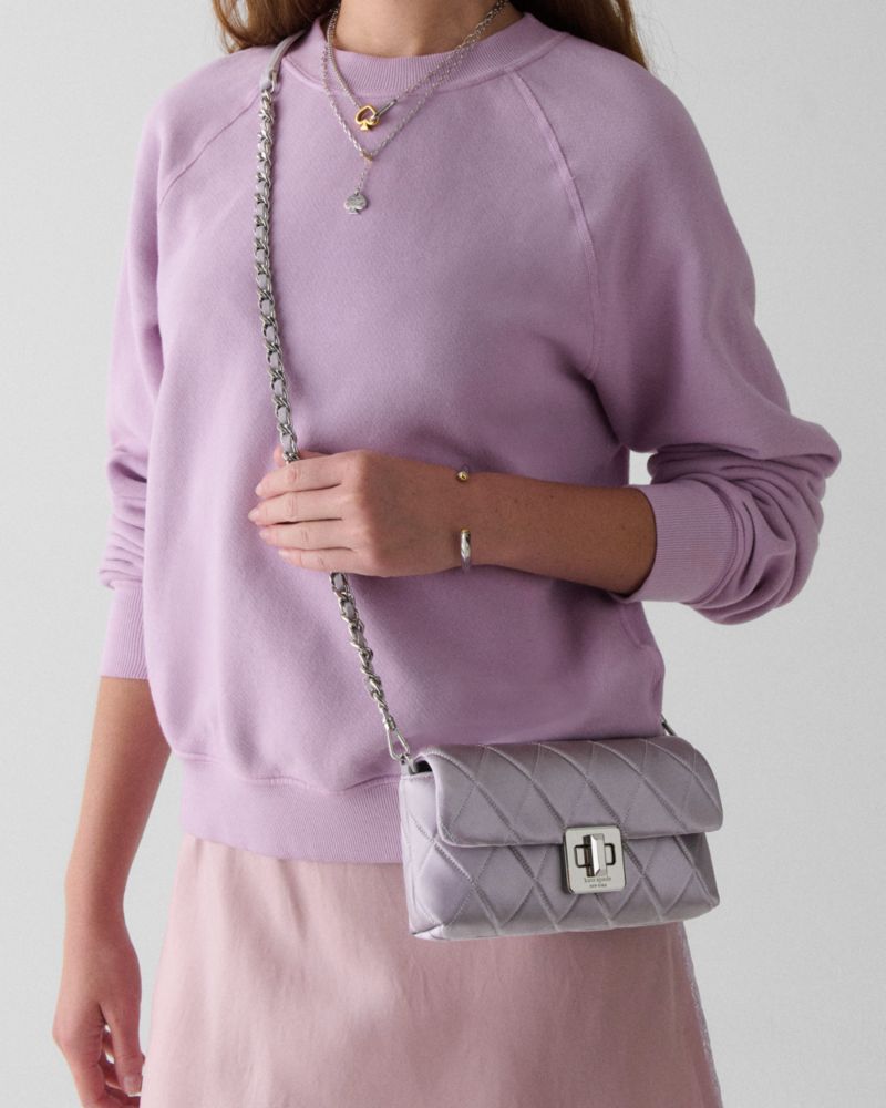 KateSpade Carey Quilted Satin Mini Crossbody Gravel Grey