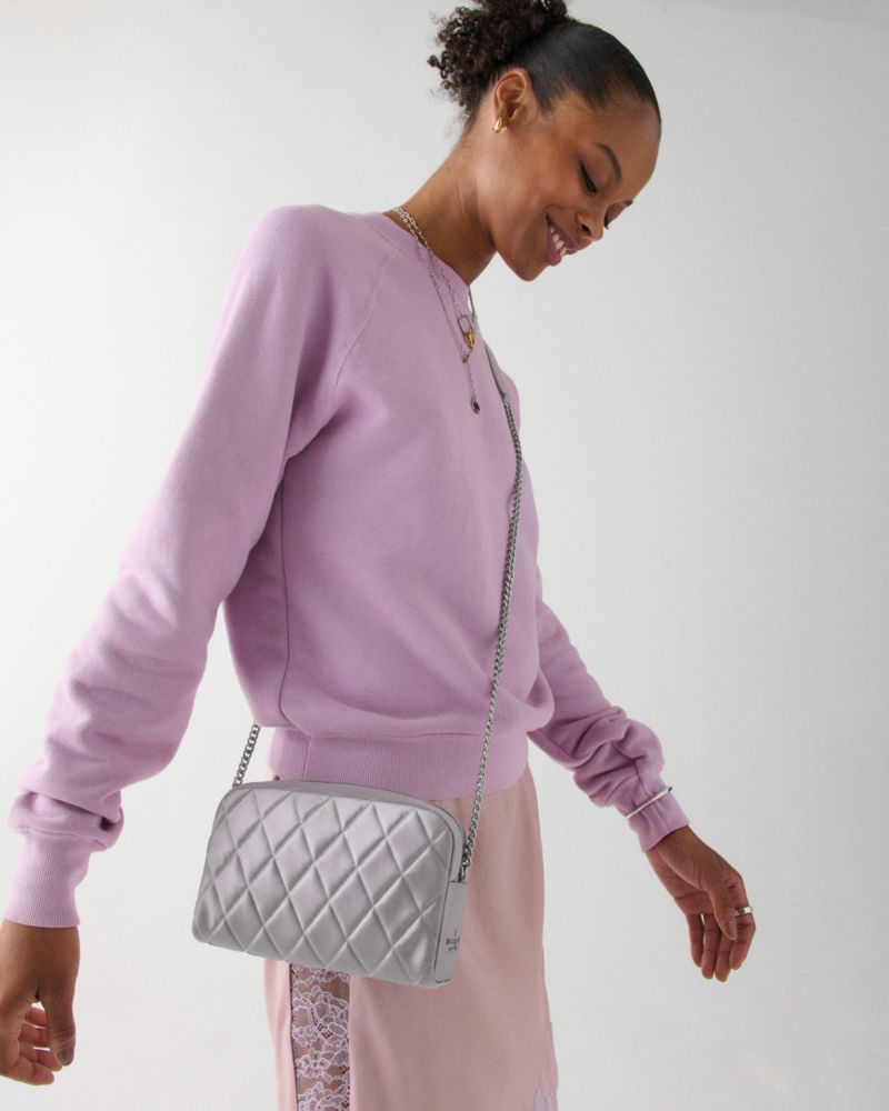 KateSpade Carey Quilted Satin Mini Camera Bag Gravel Grey