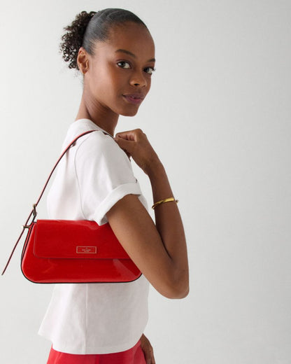 KateSpade Bridget Shiny Leather Small Flap Shoulder KS Bright Red