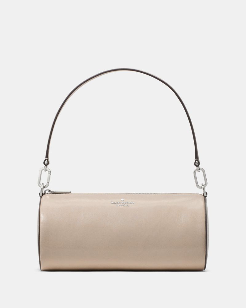 KateSpade Roulette Glazed Leather Medium Shoulder Bag Quartz Pebble