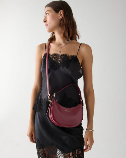 KateSpade Nova Textured Patent Leather Small Crescent Shoulder Bag Red Jam