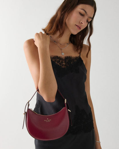 KateSpade Nova Textured Patent Leather Small Crescent Shoulder Bag Red Jam