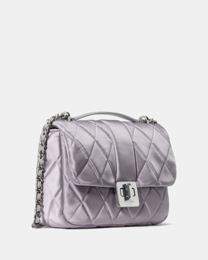 KateSpade Carey Quilted Satin Small Flap Crossbody Gravel Grey