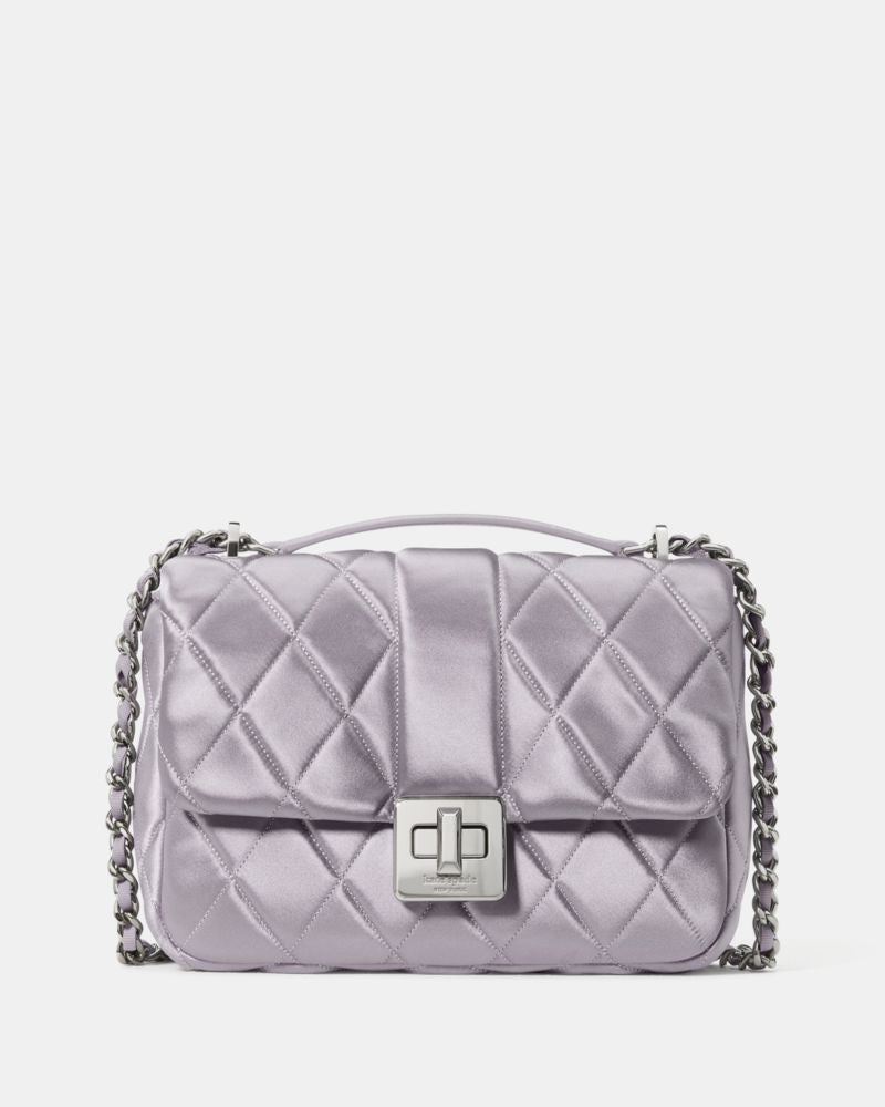 KateSpade Carey Quilted Satin Small Flap Crossbody Gravel Grey