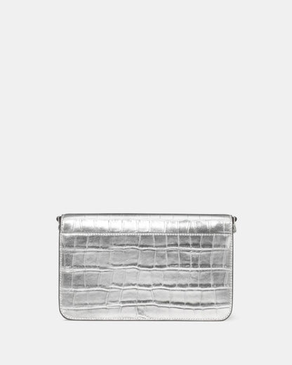 KateSpade Madison Croc Embossed Willow Mini Flap Crossbody Silver