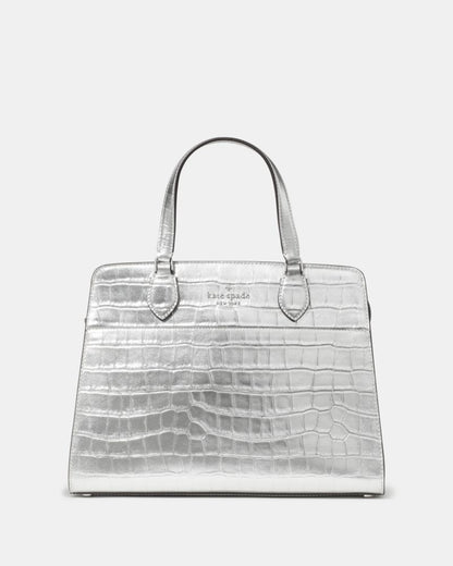 KateSpade Madison Metallic Croc Embossed Medium Satchel Silver