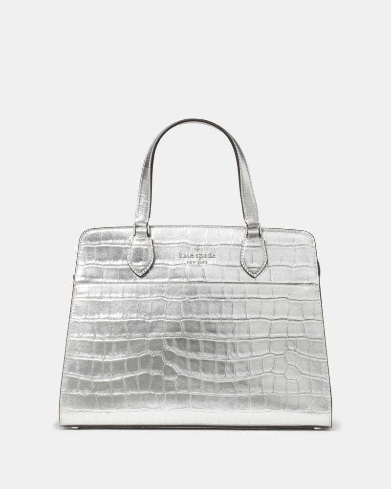 KateSpade Madison Metallic Croc Embossed Medium Satchel Silver