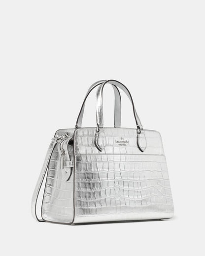 KateSpade Madison Metallic Croc Embossed Medium Satchel Silver