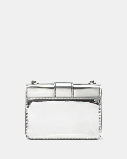 KateSpade Phoebe Mirror Metallic Turnlock Mini Flap Crossbody Silver