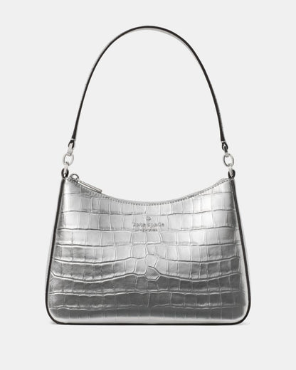 KateSpade Margot Metallic Croc Embossed Convertible Shoulder Bag Silver