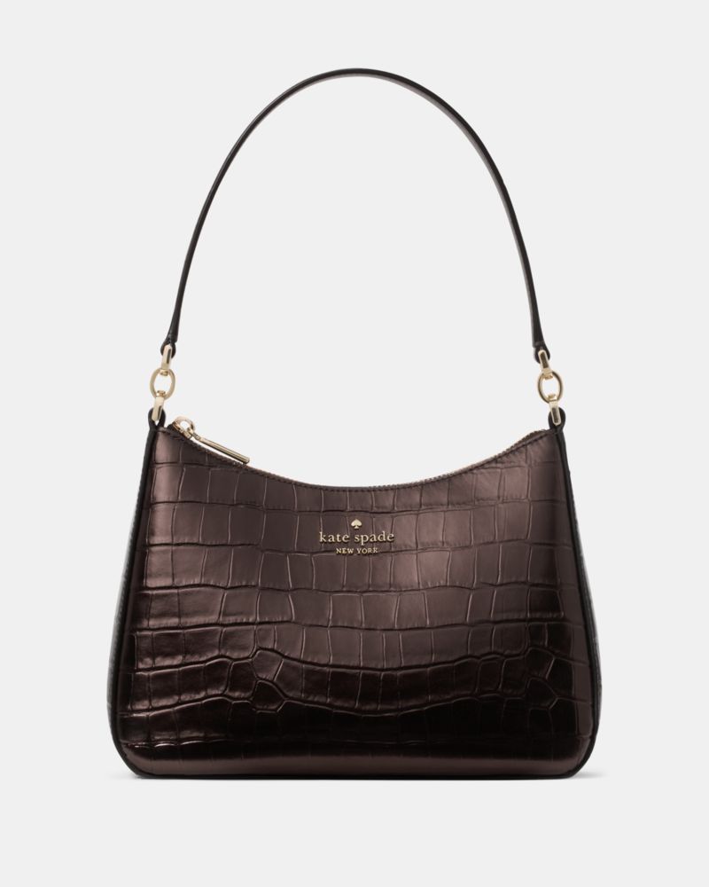 KateSpade Margot Metallic Croc Embossed Convertible Shoulder Bag Hot Fudge