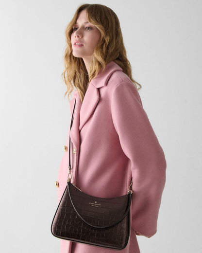 KateSpade Margot Metallic Croc Embossed Convertible Shoulder Bag Hot Fudge