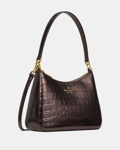 KateSpade Margot Metallic Croc Embossed Convertible Shoulder Bag Hot Fudge