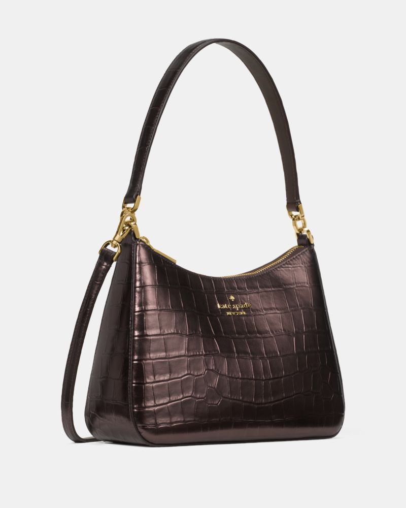 KateSpade Margot Metallic Croc Embossed Convertible Shoulder Bag Hot Fudge