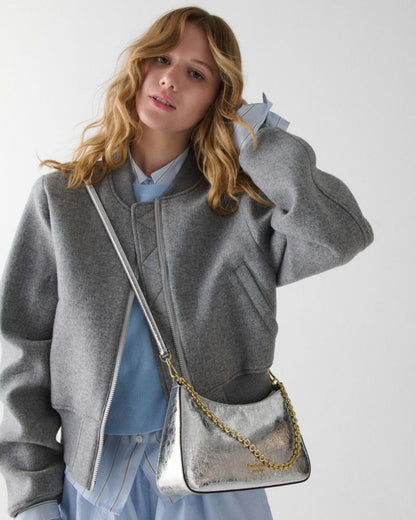 KateSpade Margot Crinkle Metallic Convertible Shoulder Bag Silver