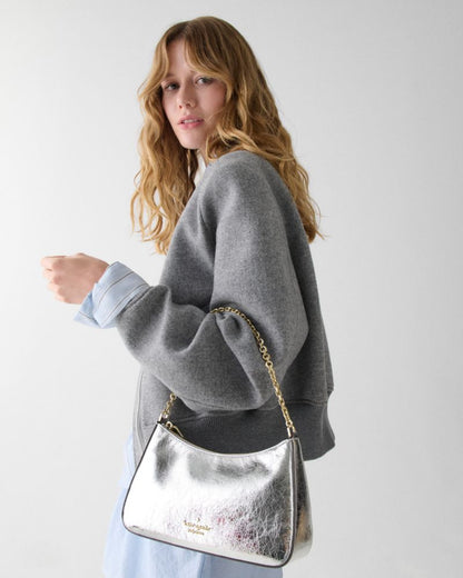 KateSpade Margot Crinkle Metallic Convertible Crossbody Silver