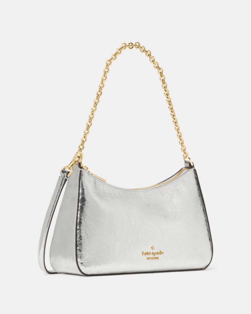 KateSpade Margot Crinkle Metallic Convertible Crossbody Silver