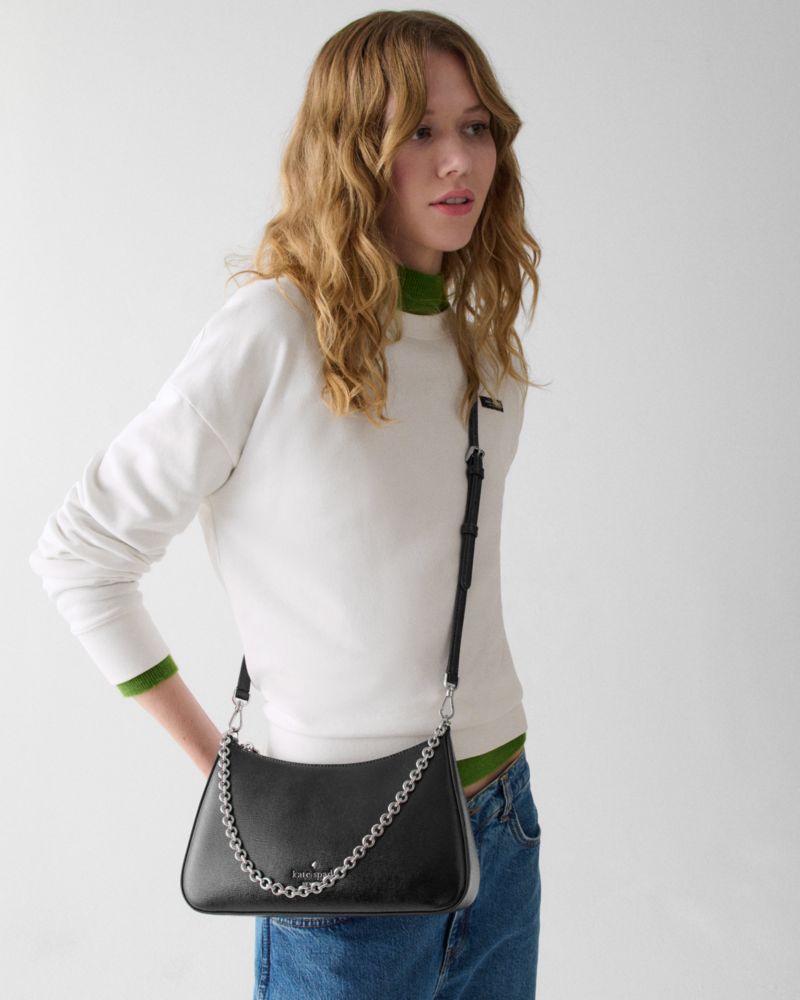 KateSpade Margot Textured Patent Leather Convertible Crossbody Black