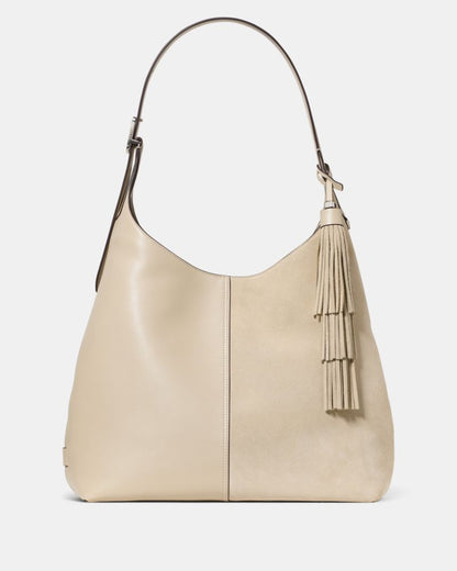 KateSpade 454 Suede Fringe Large Shoulder Bag Light Sand