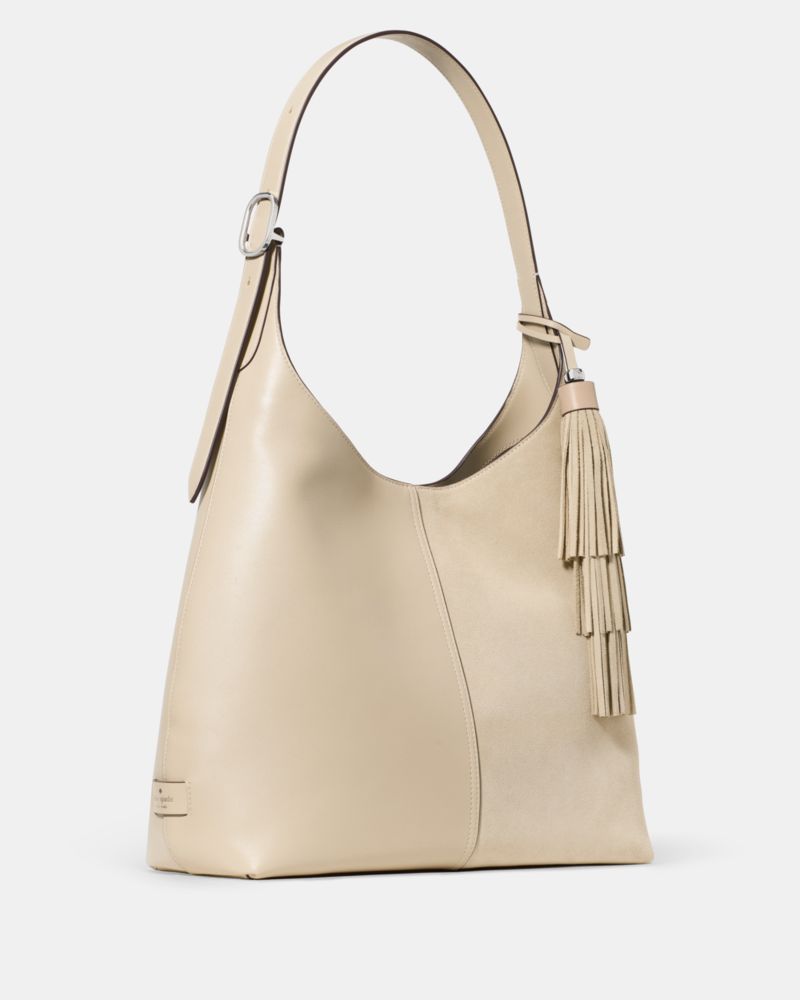 KateSpade 454 Suede Fringe Large Shoulder Bag Light Sand