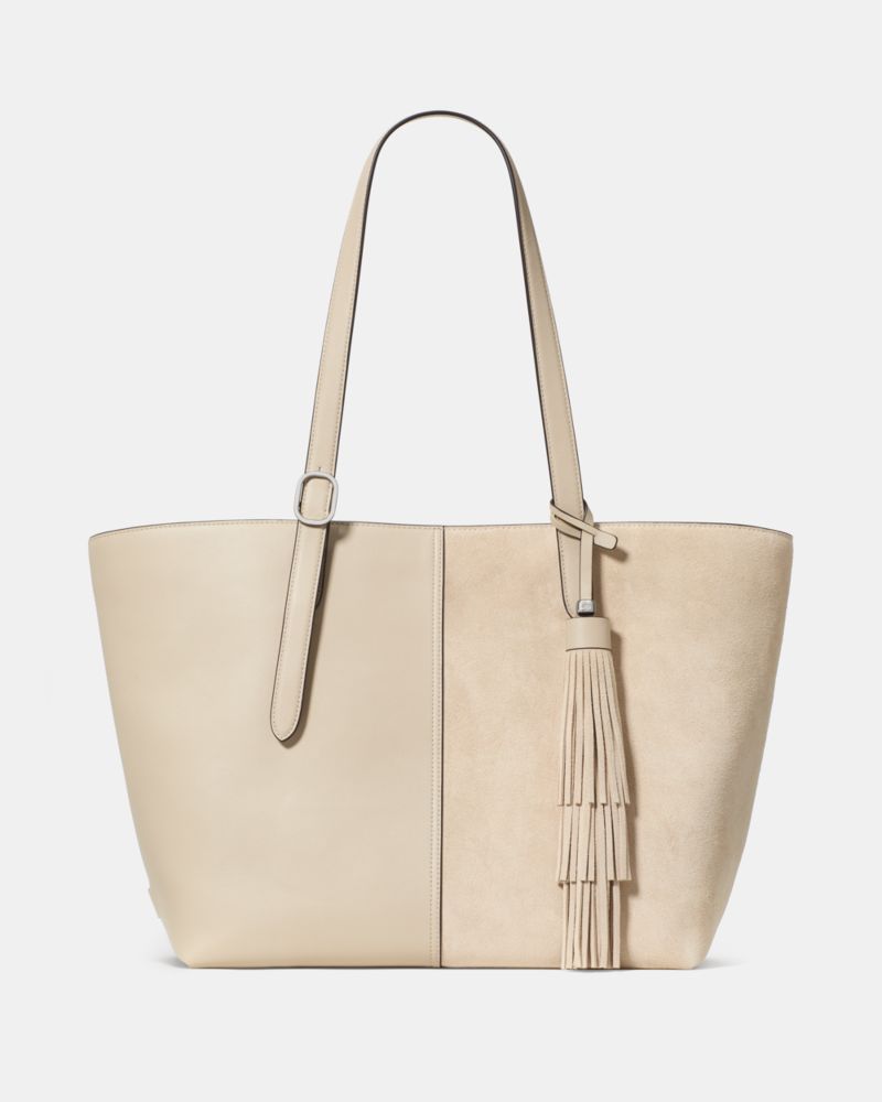 KateSpade 454 Suede Fringe Tote Bag Light Sand