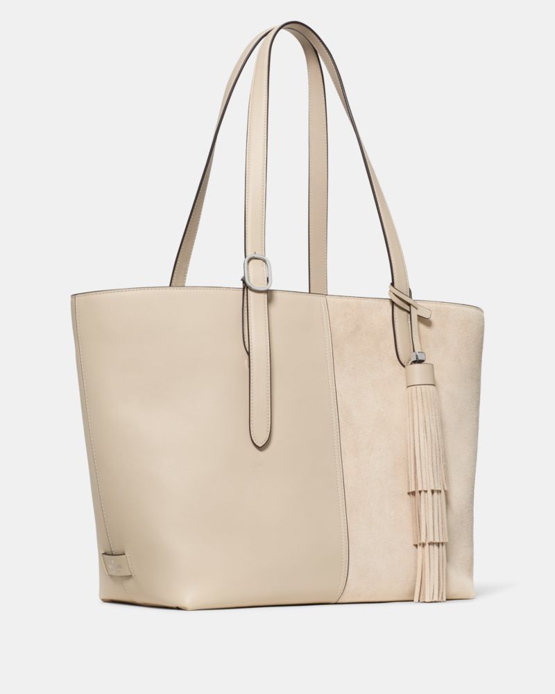 KateSpade 454 Suede Fringe Tote Bag Light Sand