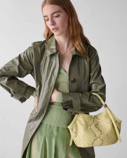 KateSpade Deco Snake Embossed Small Tulip Tote Bag Pale Citron