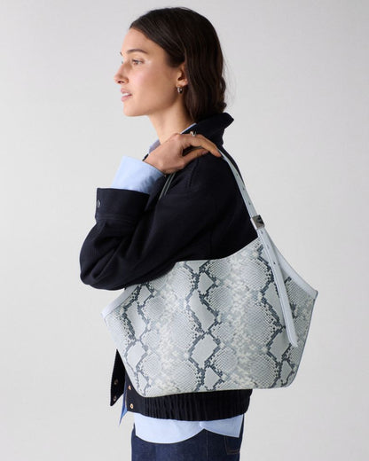 KateSpade Deco Snake Embossed Tulip Tote Bag Pale Sapphirine