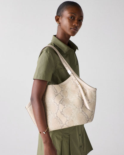 KateSpade Deco Snake Embossed Tulip Tote Bag Neutral Multi