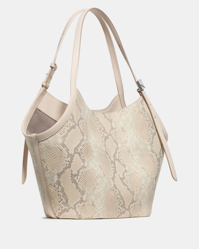 KateSpade Deco Snake Embossed Tulip Tote Bag Neutral Multi
