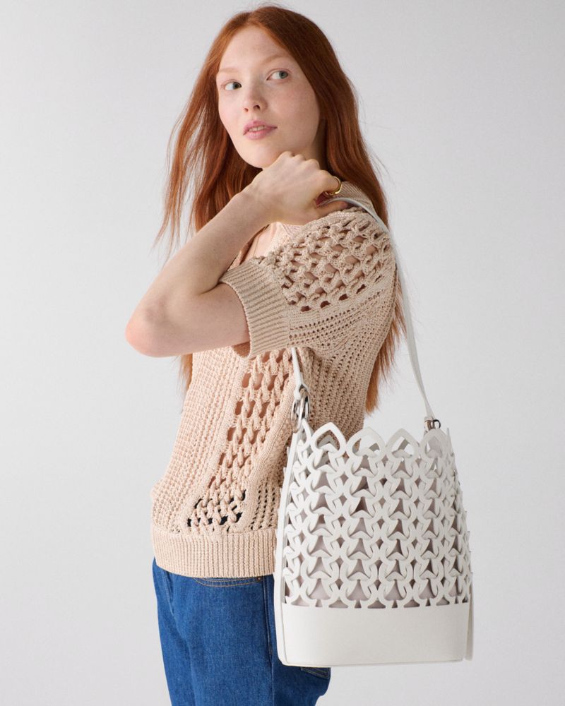 KateSpade Halo Woven Bucket Bag Cream