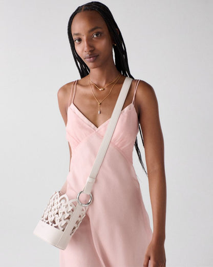 KateSpade Halo Woven Mini Bucket Bag Cream