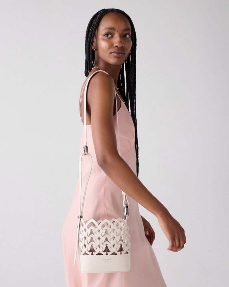 KateSpade Halo Woven Mini Bucket Bag Cream